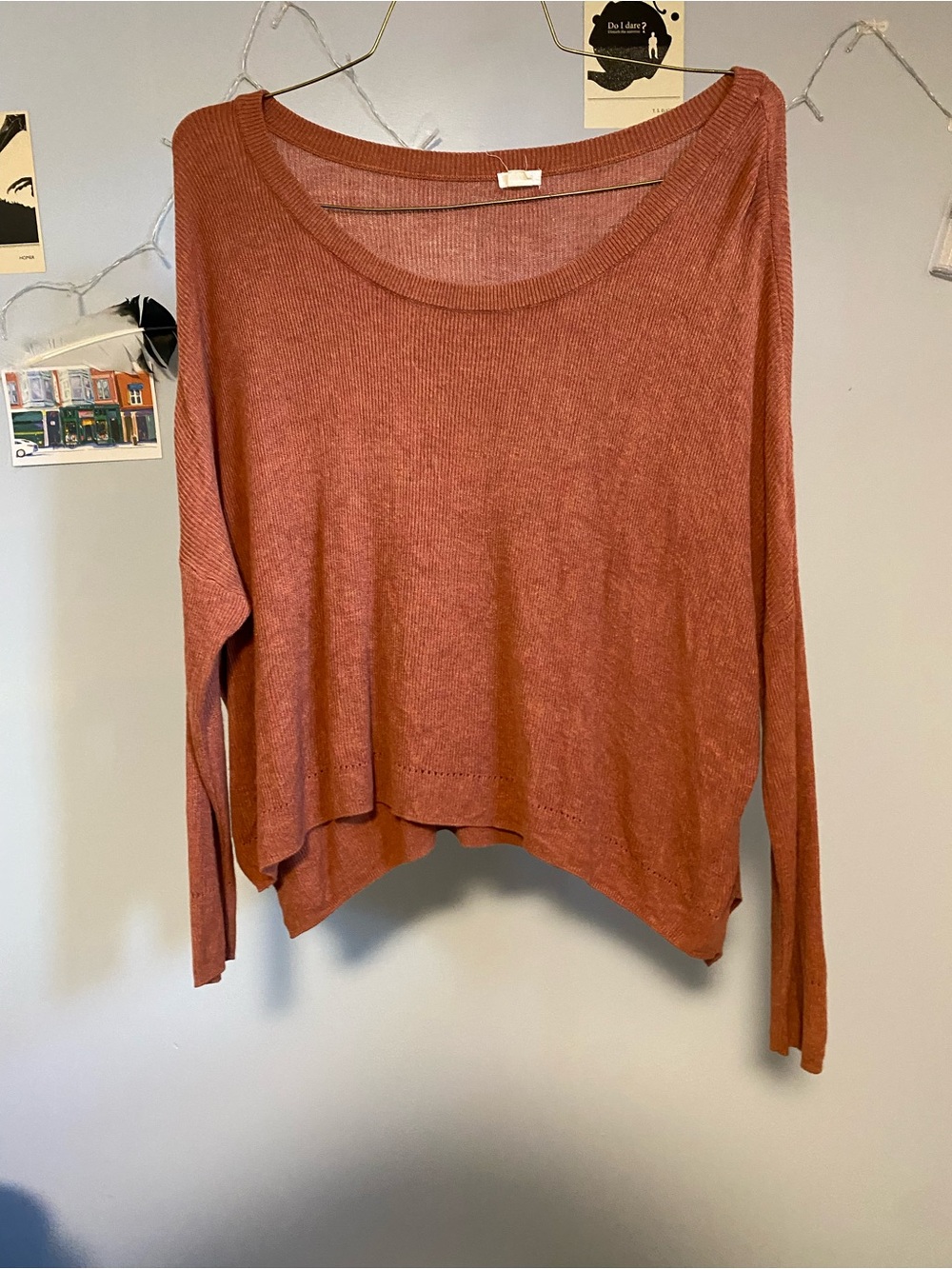 Garage Rust Scoop Neck Lightweight Long Sleeve Top